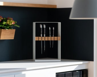 Knife block NIO | Knife holder / Knife stand made of powdercoated steel and solid oak wood, oiled by hand