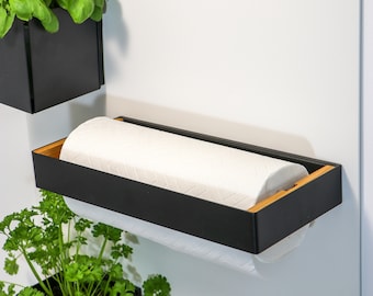 Magnetic Paper Towel Holder: Steel Oak Kitchen Roll Dispenser