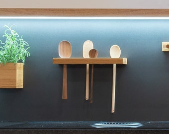 Solid Oak Magnetic Utensil Holder: Kitchen Storage Accessory