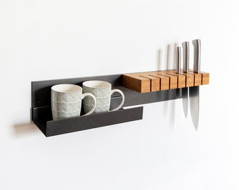 Imán 3S - Juego de almacenamiento de cocina: panel de pared + bloque de cuchillos + estante en forma de U