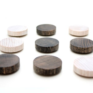 16 Wooden magnets 8x black 8 x white Fridge magnets, draughts / checkers pieces, magnetic 3 in a row, solid beech wood hand painted image 2