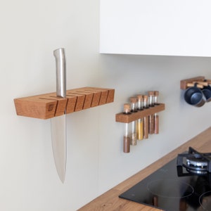 Magnetic Oak Knife Holder: Hand Oiled Wooden Knife Rack