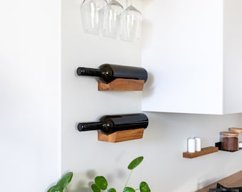 Wine bottle holder | Magnetic wine botle shelf made of solid oak wood