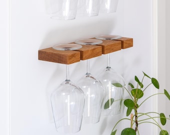 Solid Oak Magnetic Wine Glass Holder: Kitchen Storage Rack