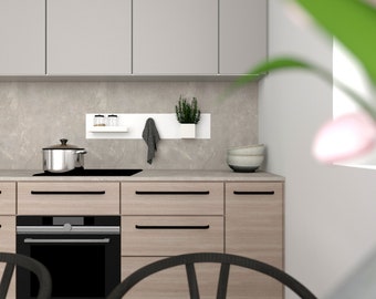 Organizador magnético de cocina: panel de pared, estante, macetero y gancho.