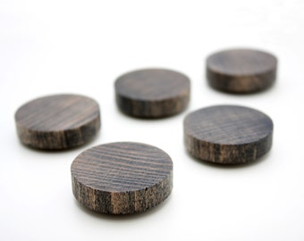 5 Wooden magnets | 5x black | Fridge magnets, draughts / checkers pieces, magnetic 3 in a row, solid beech wood - hand painted