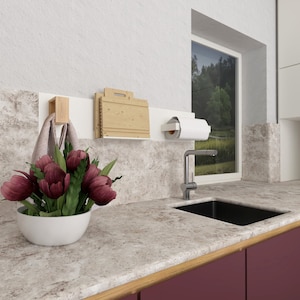 Juego de almacenamiento de cocina montado en la pared que ahorra espacio: perfecto para cocinas pequeñas: soporte para toallas de papel + soporte para toallas de cocina + estante C + panel de pared