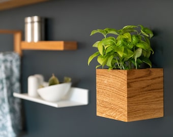 Jardinière en bois MAGNÉTIQUE | pot de fleurs magnétique en bois pour les herbes et les plantes murales