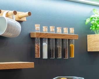 MAGNETIC Spice rack with 6 glass tubes and oblique edges