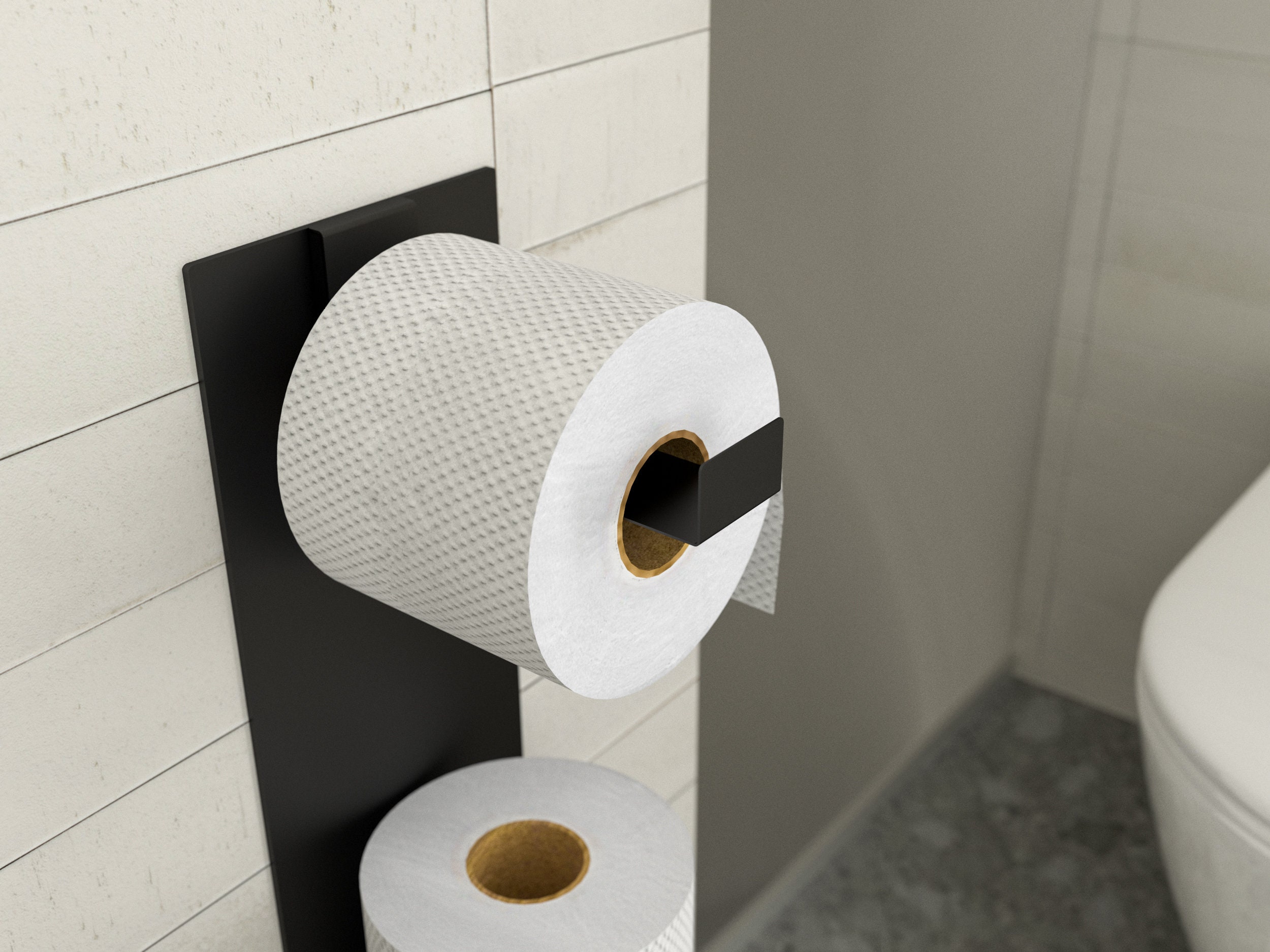 Bathroom Toilet Roll Stand Modern Toilet Paper Holder - Wall Mounted Bathroom  Tissue Stand (Black) Mount No Screws, image size:2500x1875