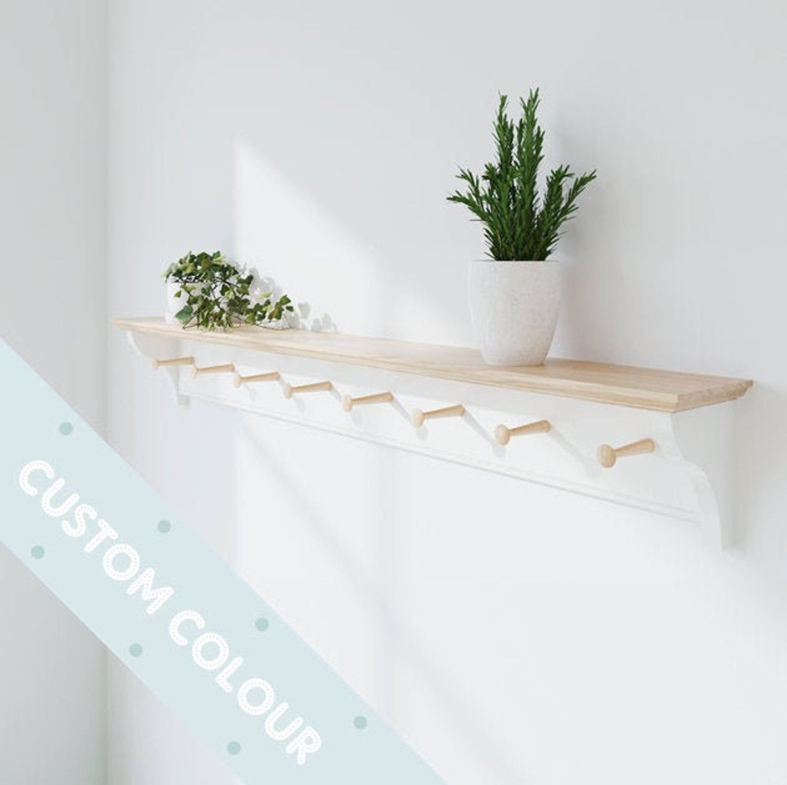 Shaker Peg Shelf Oak Top and Pegs Custom Colour 13cm Etsy
