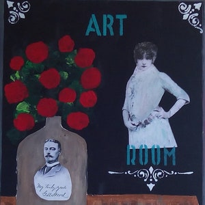 ORIGINAL Collage Painting by New England Folk Artist.....&quot;Vintage Art Room&quot;