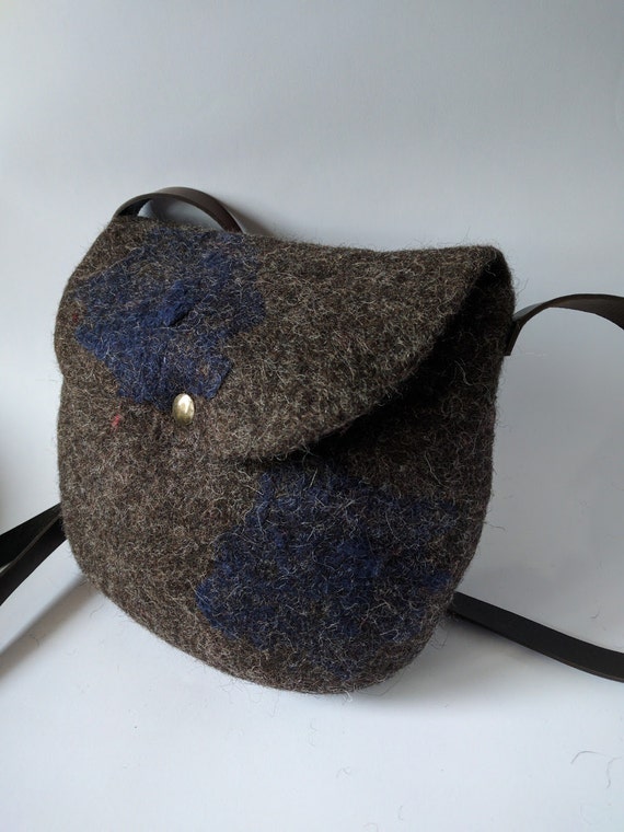 Bolsos de fieltro y cuero Bolso de fieltro con correa para el hombro bolso hecho a mano fieltro y bolso de cuero PGB03 Etsy Espana