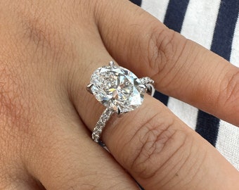 3.27 Carat Oval Shape Diamond Ring, F Color VS1 Clarity Hidden Halo Engagement Ring, Lab Diamond Ring, 14K Rose Gold Yellow White Ring