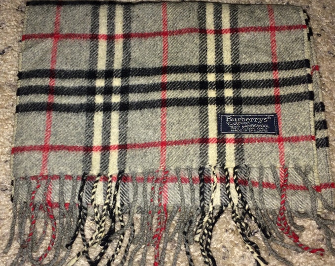 Sale Vintage BURBERRYS London Classic Gray Plaid Nova Check Lambswool Scarf Retro BURBERRY Wraps