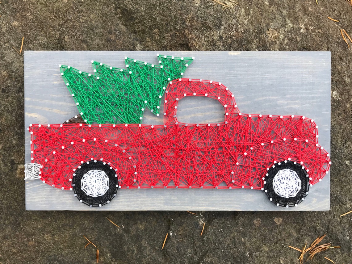MADE TO ORDER Red Truck String Art Christmas Decor Merry | Etsy
