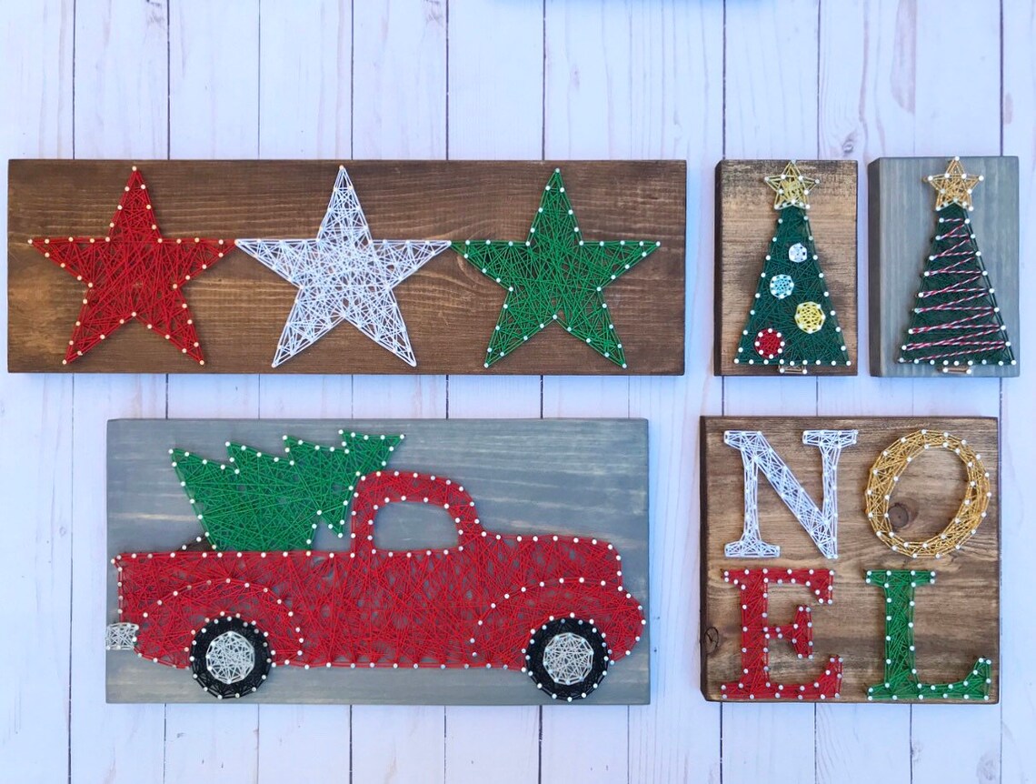 MADE TO ORDER Red Truck String Art Christmas Decor Merry | Etsy