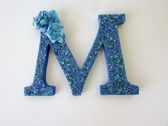 custom name letter blue glitter letter blue letter m etsy