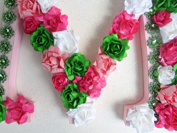 Nom Personnalisé Lettre Floral Fleur Lettre M Lettre Du Prénom Décor Vert Rose Lettre M Fleur Mariage Chambre Denfant Décoration Murale