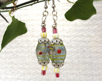 Alizée - Boucles d'oreilles avec grosse perle verre, perles de Bohême, grosses boucles d'oreilles, pendants oreillle , boucle oreille bohème