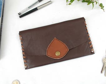 Leather wallet for phone and card holder, brown leather wallet, brown leather card holder, men's gift, men's leather goods, elegant gift