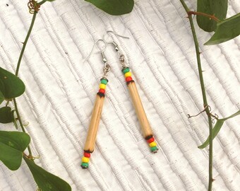 Shaneka - Earrings with rasta and bambooo pearls, rasta earrings, tribal earrings, ethnic earrings, african earrings, rasta jewel