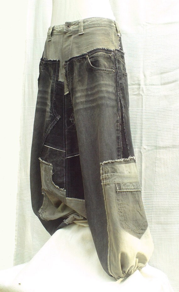 Unisex Harem Pants PATCHWORK BLACK 