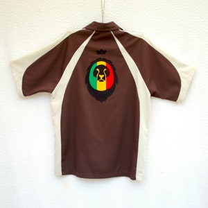 Men's custom shirt LION OF JUDAH with rasta lion patch symbol,bowling shirt, rasta shirt,custom shirt,upcycling,recycling,ecological fashion
