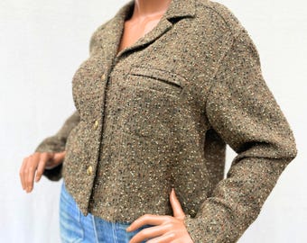 Short jacket "FLORENCE", wool jacket, khaki mottled jacket, women's short jacket,men's jacket,vintage jacket, recycling, upcycling