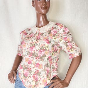 80&#39;s VINTAGE blouse, floral blouse with lace collar, floral blouse, vintage blouses, women&#39;s blouse, vintage blouse, vintage fashion