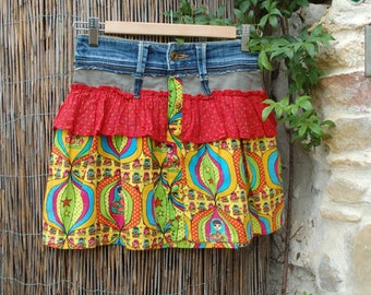 Teen Skirt ALINA, skirt size 14/15y in denim and cotton, short skirt teenager, teen skirt, denim skirt girl, upcycling, textile recycling