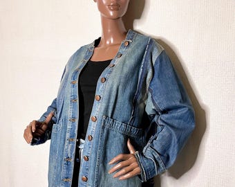 Denim jacket UPCYCLED STYLE DENIM, women jeans jacket, men jeans jacket, non-gendered jeans jacket, recycling, upcycling, unique creation