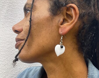 Earrings PLASTIC LOVE with plastic heart and seed beads, heart earrings, fashion earrings, jewelry gift