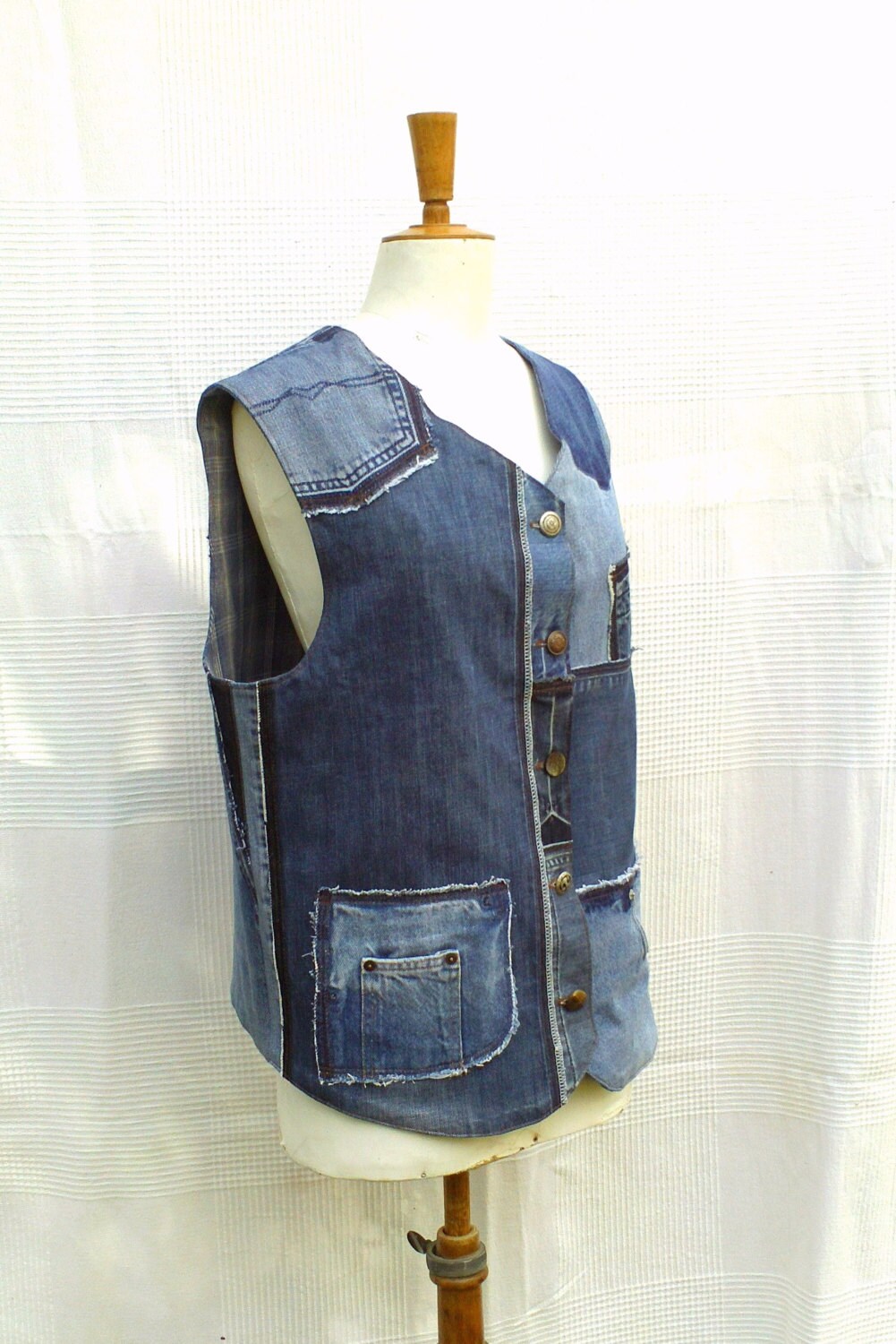 Men's Cotton Patchwork Vest- Khaki Gray main image 0