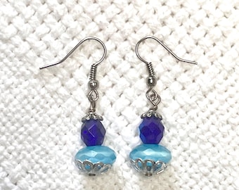 Earrings AZUR with lagoon blue & dark glass beads , handmade jewelry, woman gift, jewelry gift, unique creation