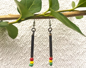Earrings EXODUS with rasta color beads and black bamboo, tribal earrings, ethnic earrings, jewelry gifts