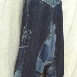 Unisex Harem pants in patchwork of recycled jeans CUSTOM-MADE REALIZATION , pants in disconnected then sewn on again recycled blue jeans image 6