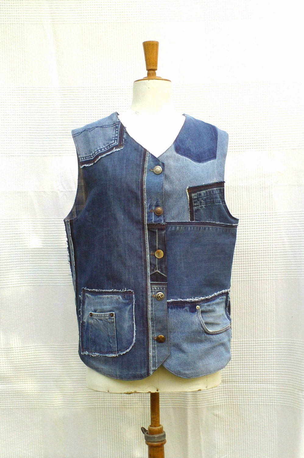 Men's vest PATCHWORK BLUE DENIM in recycled | Etsy
