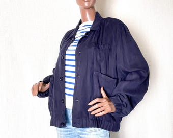 Jacket NAVY, custom jacket, converted jacket, blouson jacket, navy blue jacket, women's jacket, men's jacket size M, gender-neutral jacket