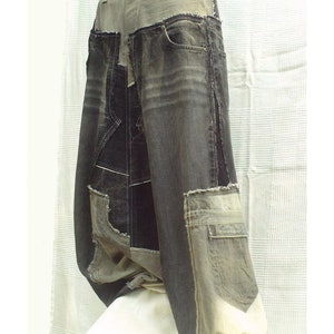 Calças harém unissex PATCHWORK BLACK DENIM em jeans preto/cinza