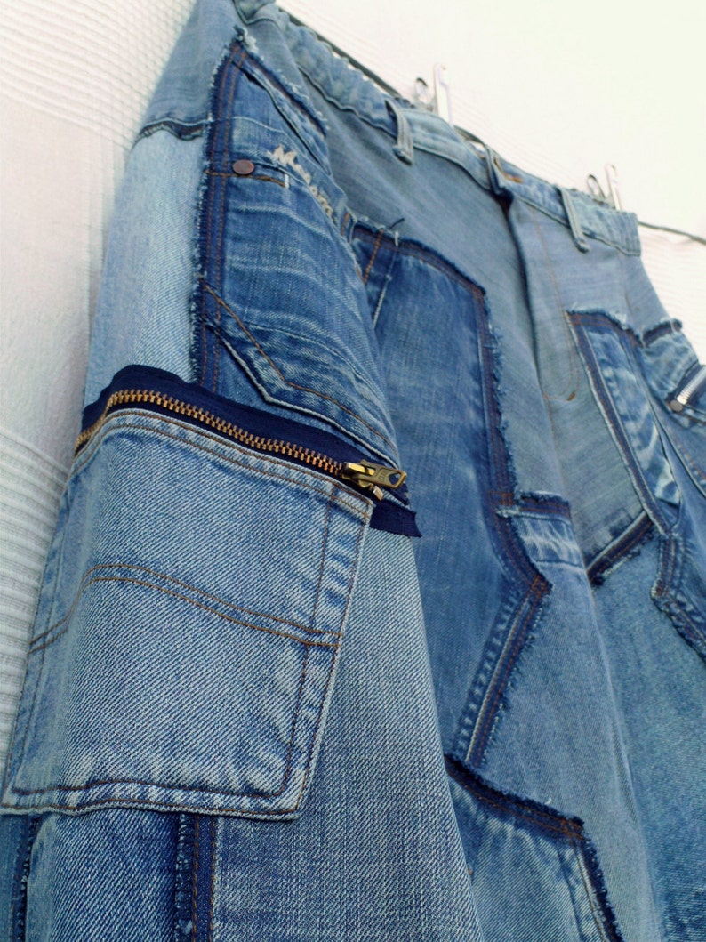 XXL Sarouel patchwork Blue Denim in Recycled Jeans Custommade, Unisex