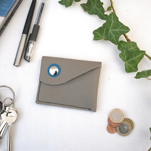 Porte-monnaie / porte-carte en cuir gris clair et turquoise,porte-monnaie cuir,porte-carte homme,porte-carte femme,cadeau homme,cadeau femme