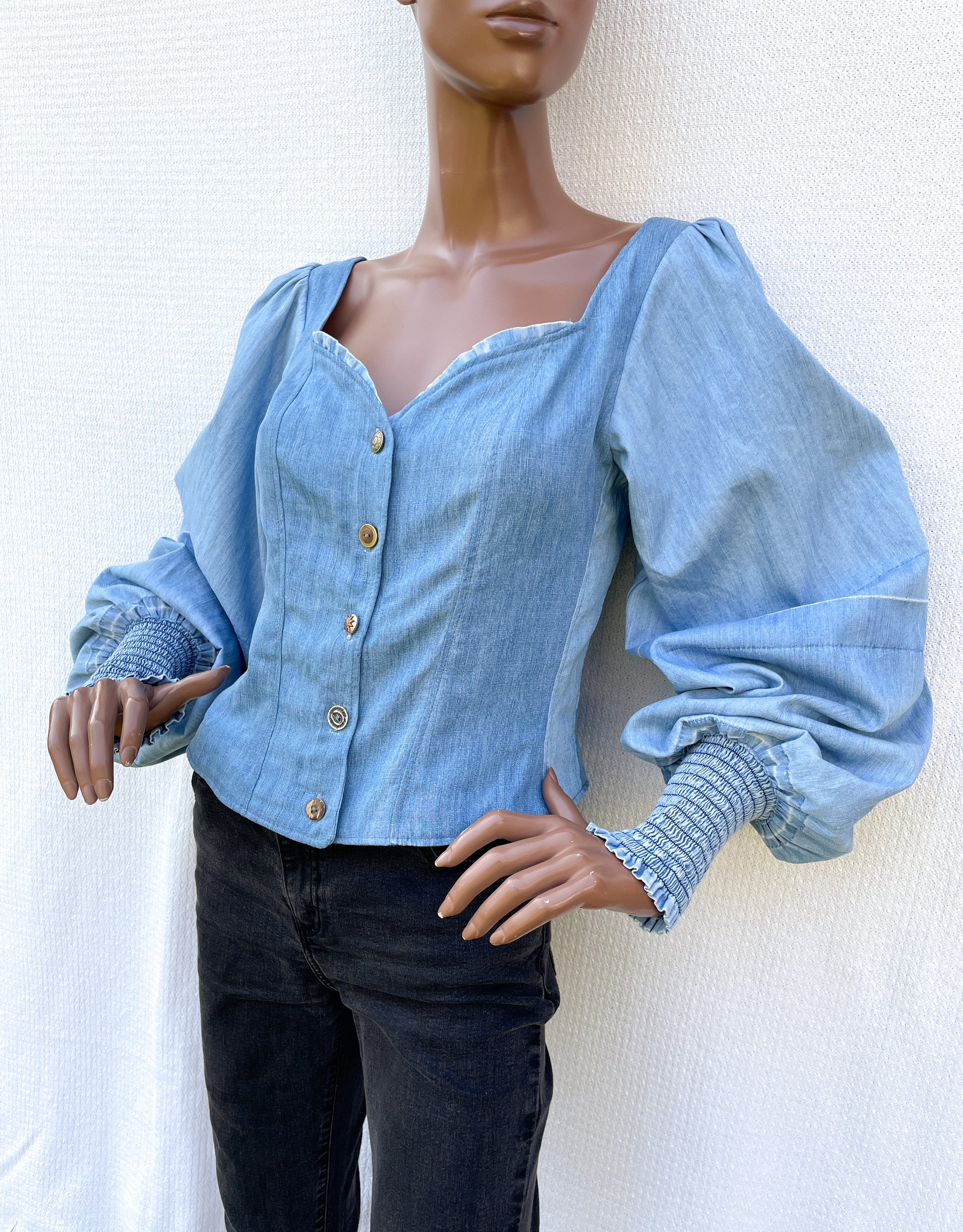 LADY BLUE Blusa vaquera tencel entallada con mangas abullonadas blusa de mujer blusa de mujer blusa tencel de mujer blusa vaquera de mujer Etsy Espana