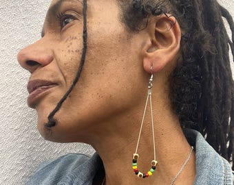 Drop earrings NATURAL MYSTIC with rasta color beads, pendant earrings, rasta earrings, jewelry gift