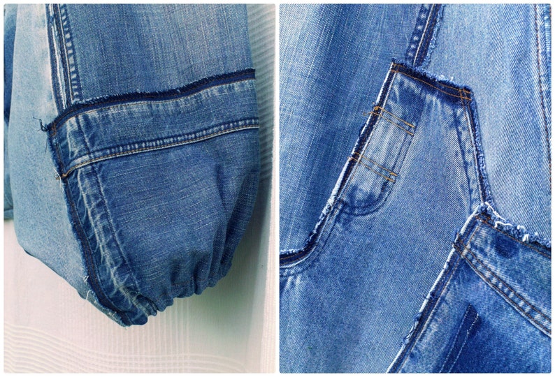 XXL Sarouel patchwork Blue Denim in Recycled Jeans Custom-made, Unisex ...