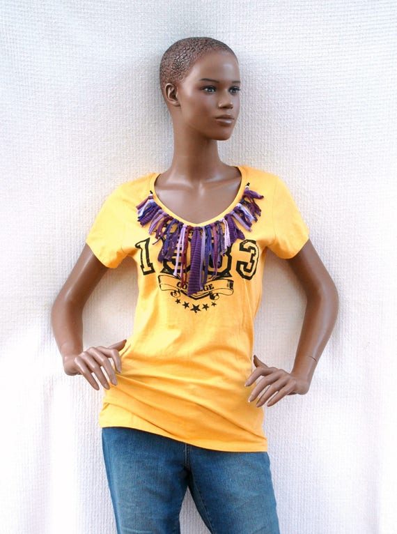 College Girl Custom Long T Shirt Yellow T Shirt With Violet Etsy