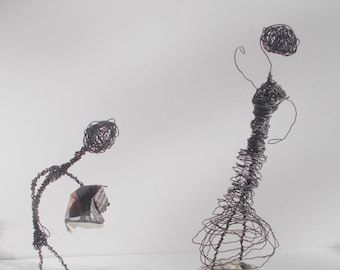 wire figurines lady and sir, handmade male and female figurines, wire couple, art, decorative wire pieces, hand sculptured by mademeathens