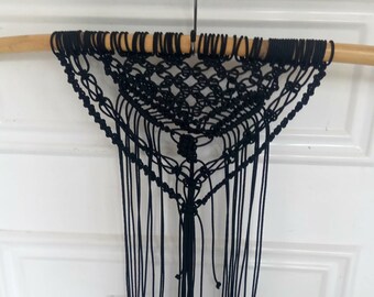 macrame wall hanging in black color, bamboo wooden stick bohemian home deco, handmade wall tapestry, gifts for everyone idea boho home decor