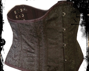 ordo nigra underbust corset brocade black color, size 34-4XL, baroque pattern, gothic brocade corsage, gothicwear, steampunk vintage item