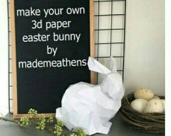 3D paper bunny template, DIY bunny pattern, papercraft, home decor, rabbit pdf, PDF digital download happy easter bunny diy by mademeathens